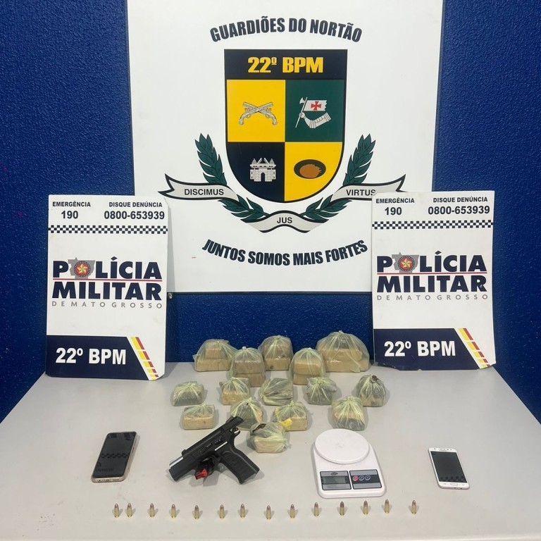 Polícia Militar prende casal com pistola e porções de maconha em Peixoto de Azevedo