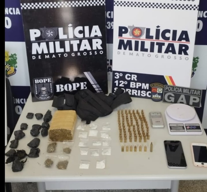 Polícia Militar prende suspeito por tentativa homicídio, apreende explosivos, drogas e munições
