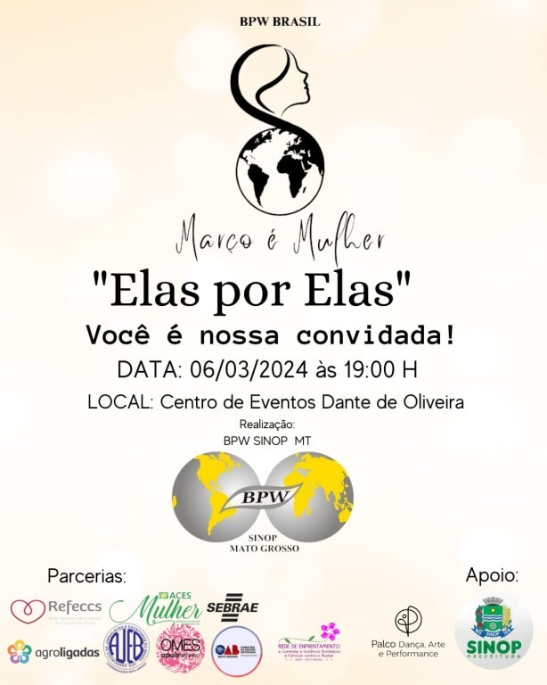 Mês da mulher: em março, prefeitura e BPW realizarão evento entre mulheres de Sinop