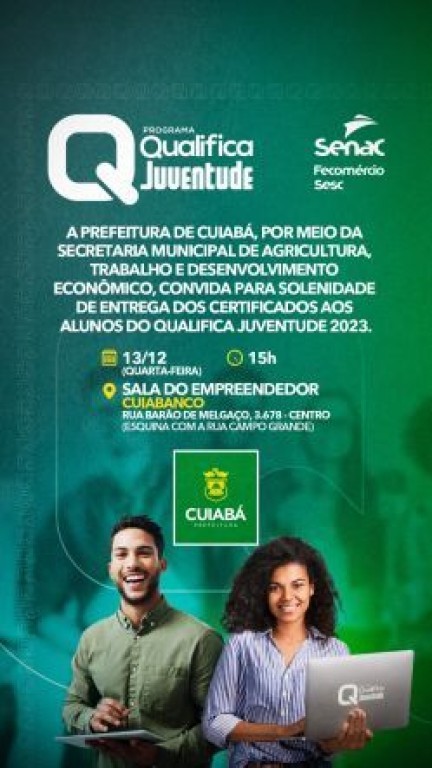 Sugestão de Pauta: Qualifica Juventude entrega 230 certificados nesta quarta-feira (13)