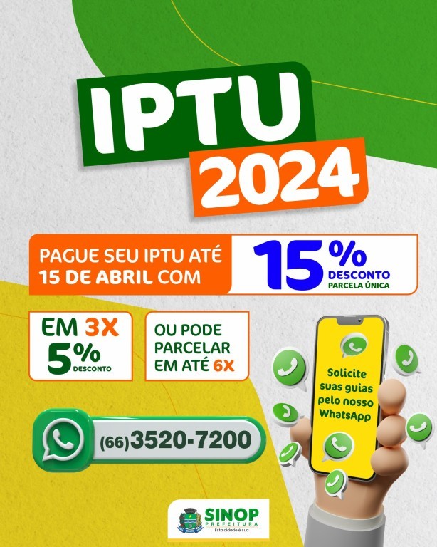Lançado IPTU 2024 com até 15% de desconto e opção de parcelamento em 6x