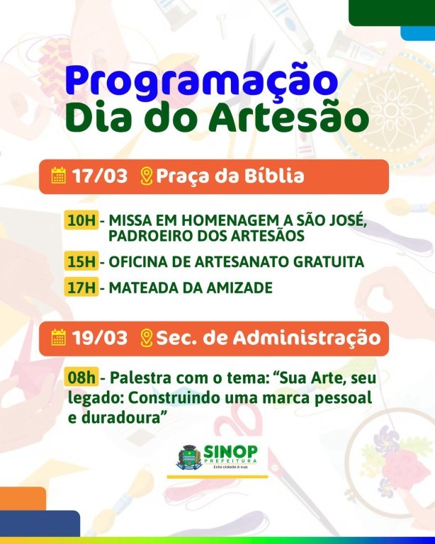 Programação especial para o dia do Artesão em Sinop terá missa, oficinas gratuitas e mateada da amizade