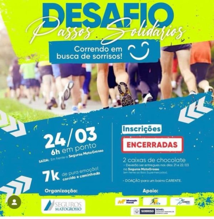 Desafio Passos Solidários reunirá mais de 180 atletas no próximo domingo, 24
