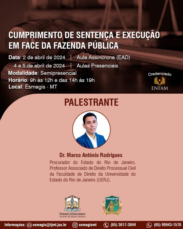 Último dia para inscrição para Curso de Cumprimento de Sentença Execução em Face da Fazenda Pública