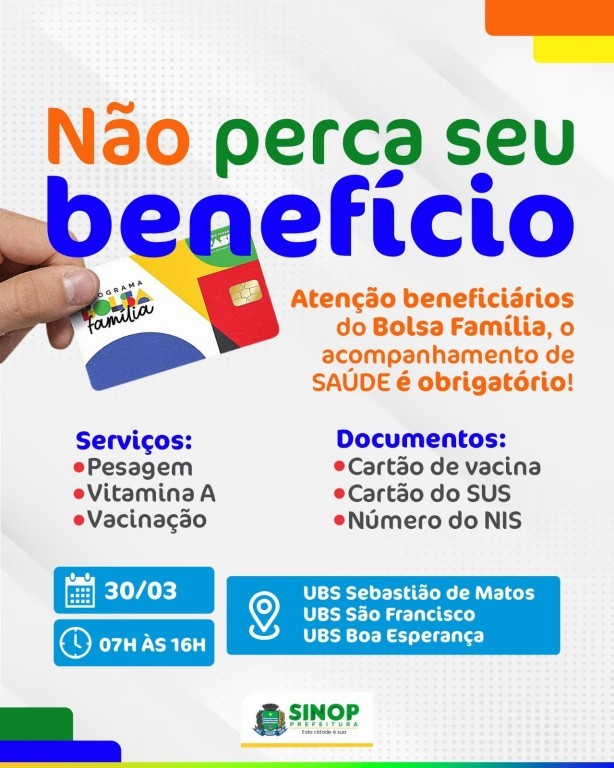 Neste sábado tem pesagem do Bolsa Família nas UBS’s Boa Esperança, São Francisco e Sebastião de Matos
