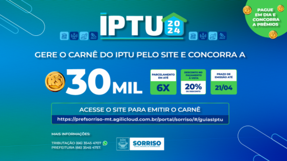 Emitir carnê do IPTU pela internet pode render prêmio de R$ 30 mil