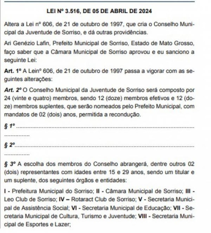 Prefeito sanciona lei que altera composição do Conselho Municipal da Juventude de Sorriso