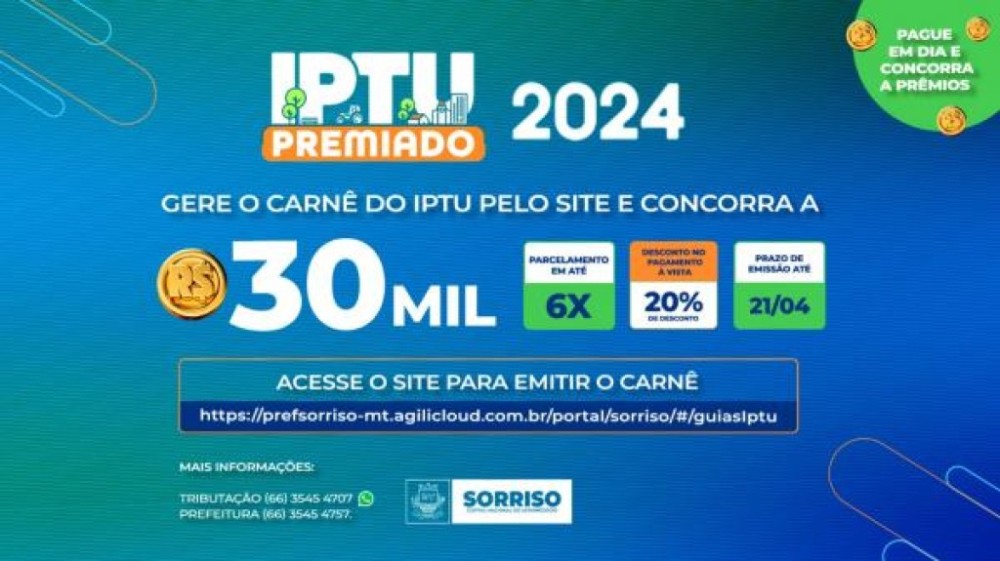 Prazo para emitir IPTU e concorrer a R$ 30 mil termina domingo (21)