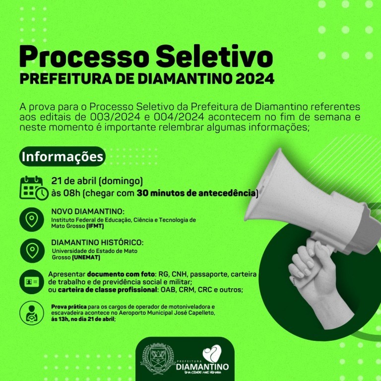 Processo Seletivo 2024 da Prefeitura de Diamantino: Próximas Etapas Anunciadas