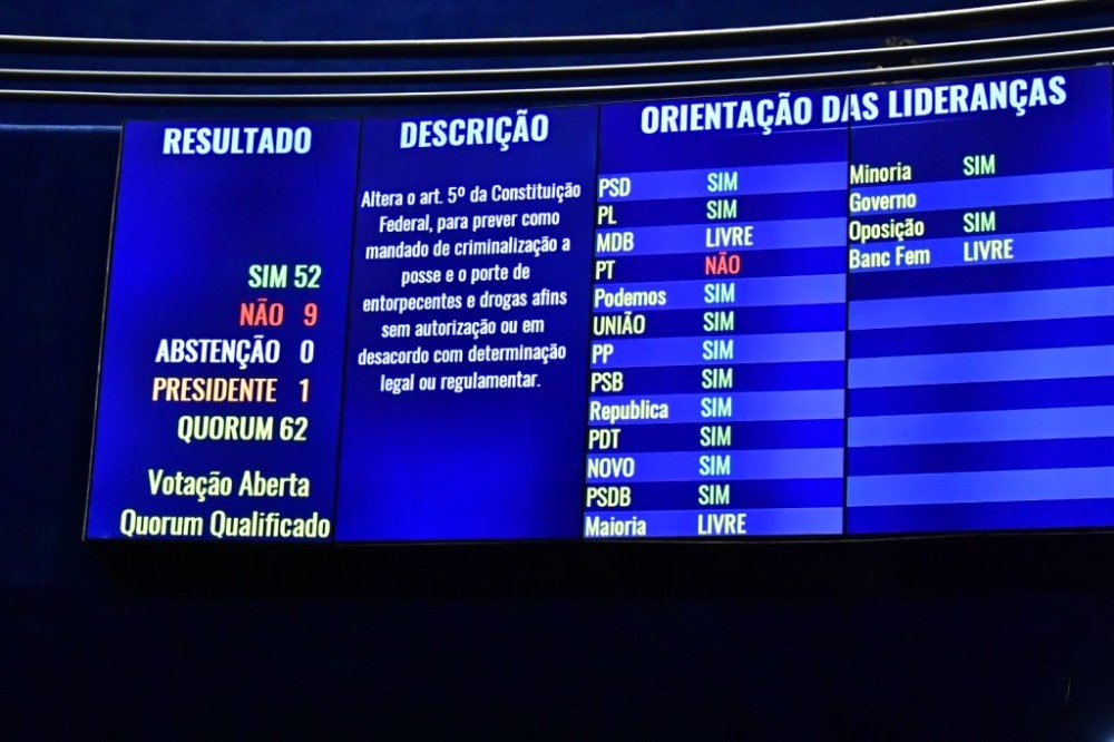 Senado aprova PEC sobre drogas, que segue para a Câmara