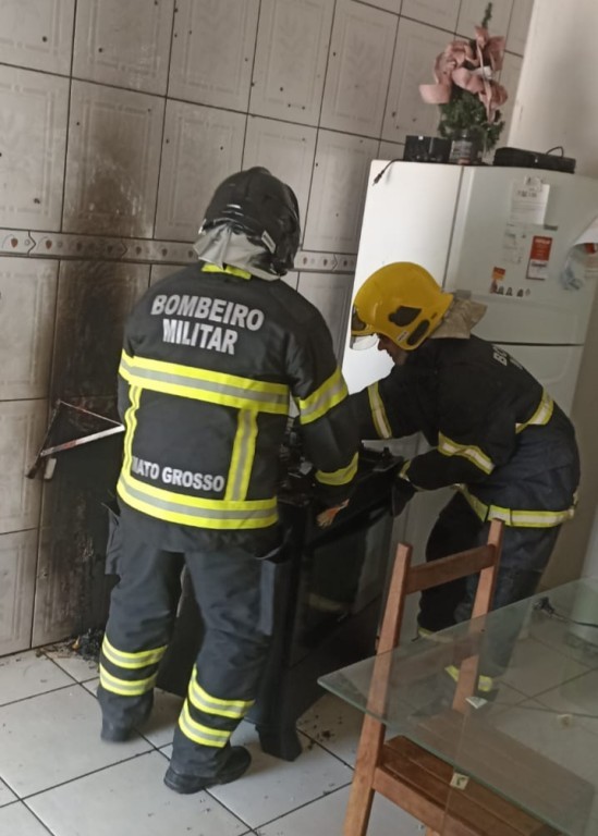 Bombeiros Militares realizam rescaldo de incêndio e controlam vazamento de gás de cozinha em residência