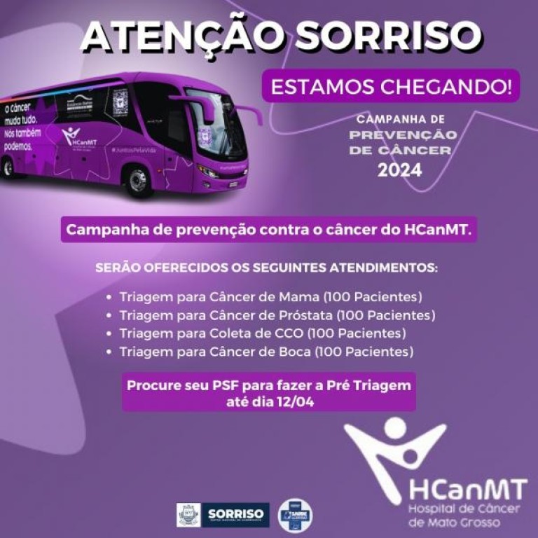 Segunda-feira dia 22, Hospital do Câncer de Mato Grosso atenderá em Sorriso
