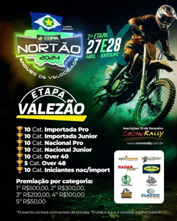 Copa Nortão de Enduro de Velocidade reunirá mais de 200 pilotos no fim de semana em Sorriso