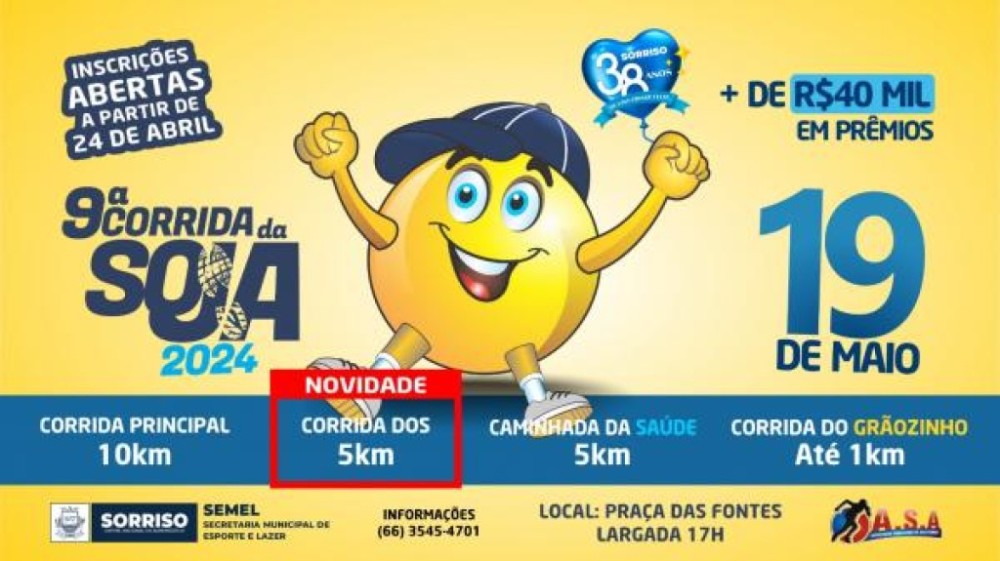 Iniciadas as inscrições para a 9.ª Corrida da Soja em Sorriso