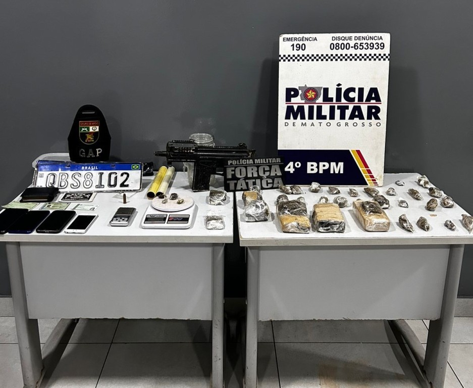 Força Tática apreende simulacro de submetralhadora, drogas e prende dois homens por tráfico