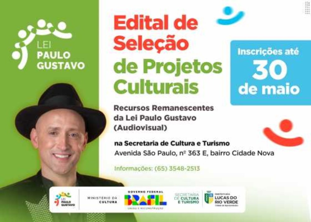 Lei Paulo Gustavo: Cultura lança segundo edital para Seleção de Projetos Culturais