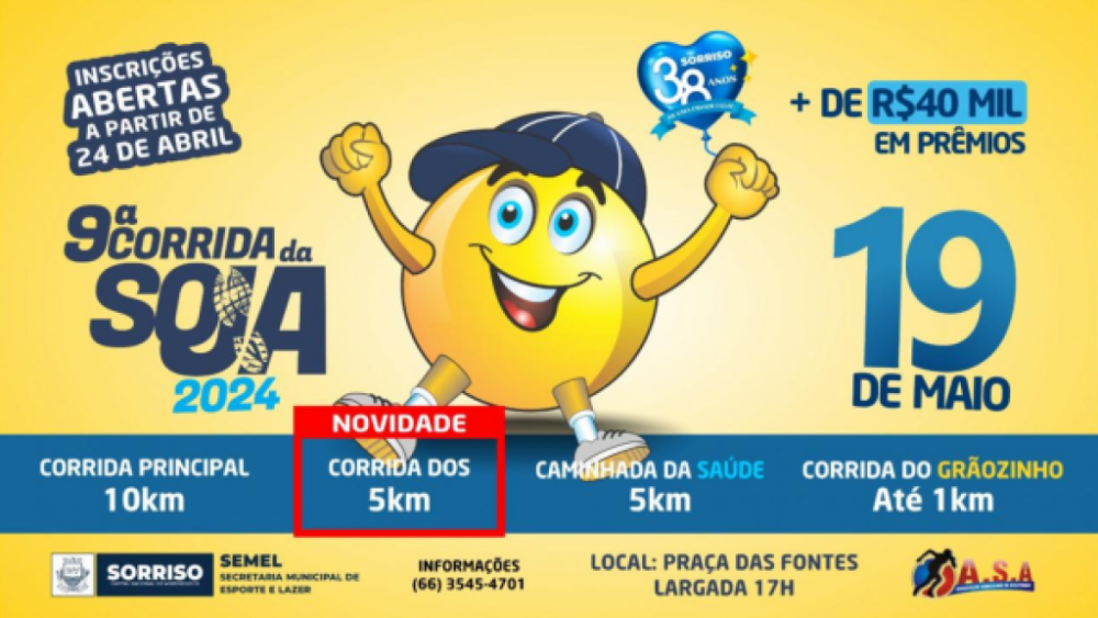Corrida da Soja acontece esse fim de semana com a participação de mais de 2210 inscritos