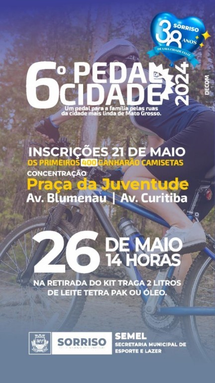 Estão abertas as inscrições para o 6º Pedal da Cidade