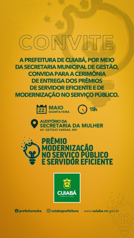 SUGESTÃO DE PAUTA: Prefeitura de Cuiabá entrega prêmios de Servidor Eficiente e Modernização do Serviço Público nesta quarta (22)