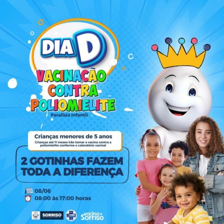 Sábado, 8 de junho, é Dia D de imunizações contra a pólio