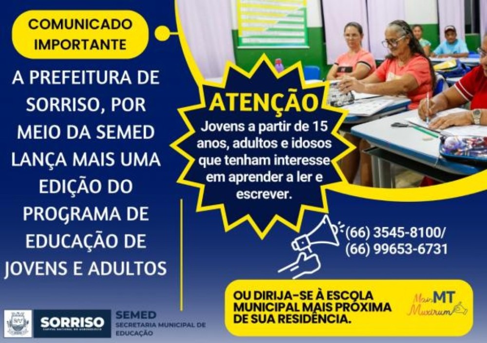 Semed está com inscrições abertas para alfabetização de jovens e adultos