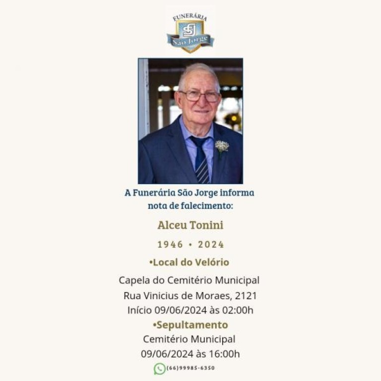 Sorriso se despede do pioneiro Alceu Tonini