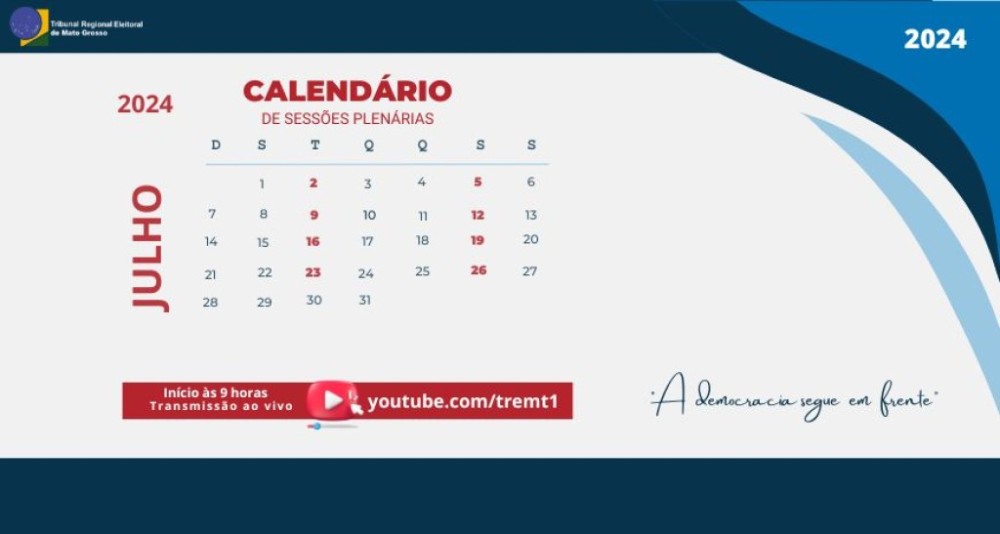 Confira calendário das sessões plenárias do mês de julho