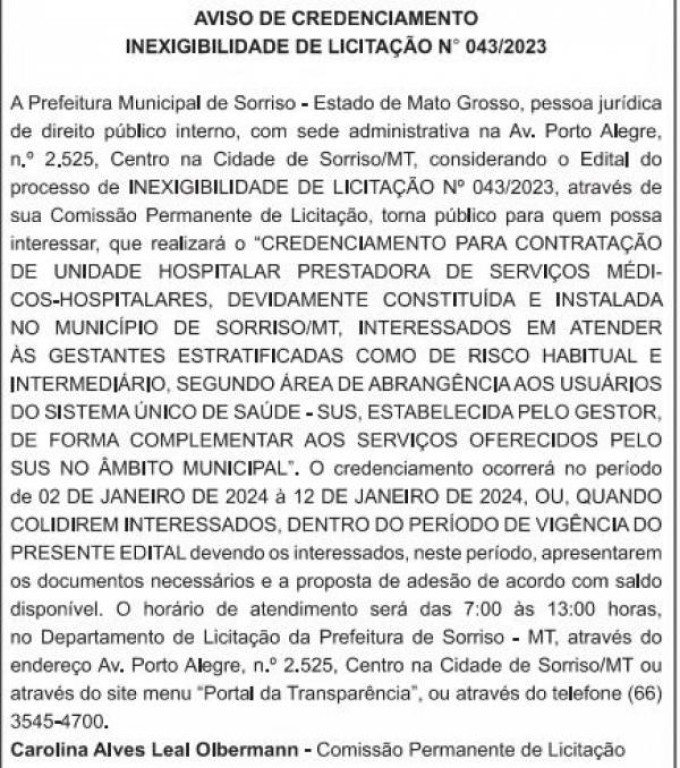 Município abre credenciamento para serviços de parto