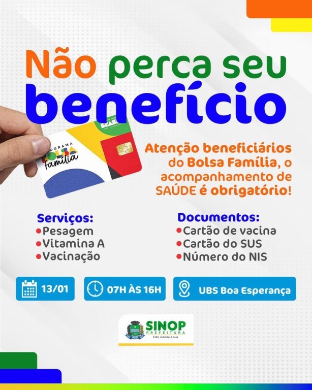 Neste sábado tem pesagem do Bolsa Família na UBS Boa Esperança