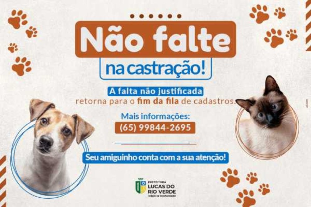 Prefeitura alerta tutores de animais a não faltarem ao dia da castração na UPC