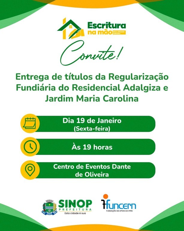 Prefeitura entrega escrituras para moradores do Residencial Adalgiza e Maria Carolina nesta sexta (19)