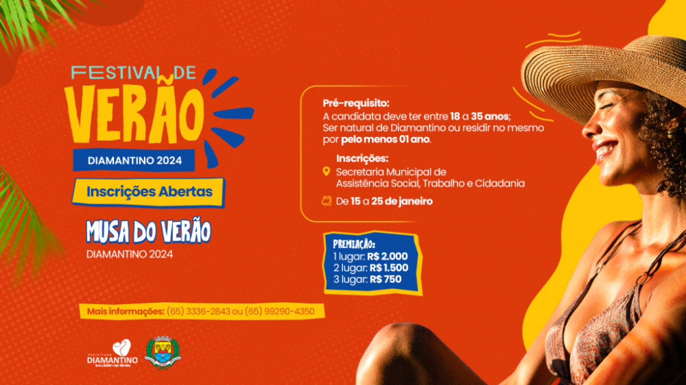 Inscrições abertas para o Concurso da Musa do Verão 2024 em Diamantino