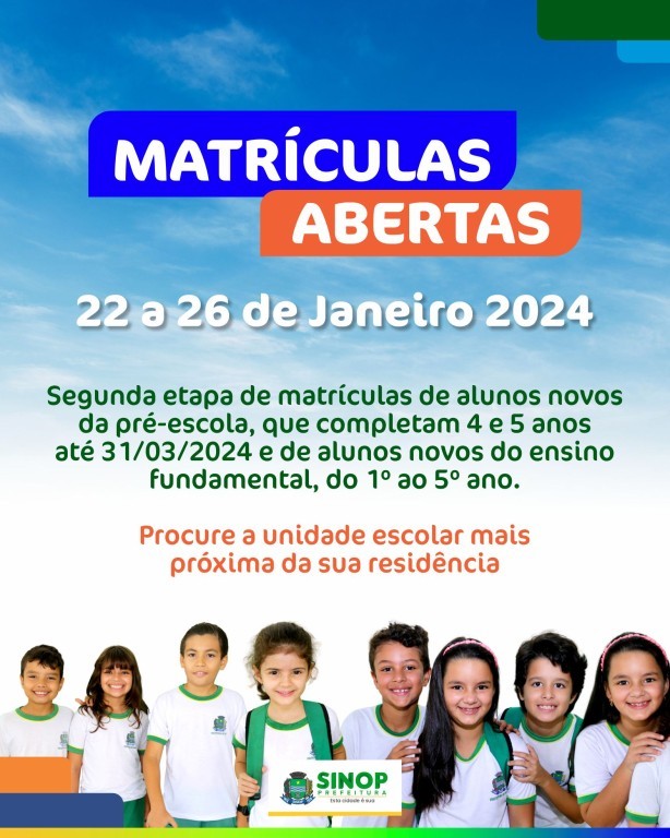 Matrículas para alunos da pré-escola e fundamental na rede municipal iniciam nesta segunda-feira (22)