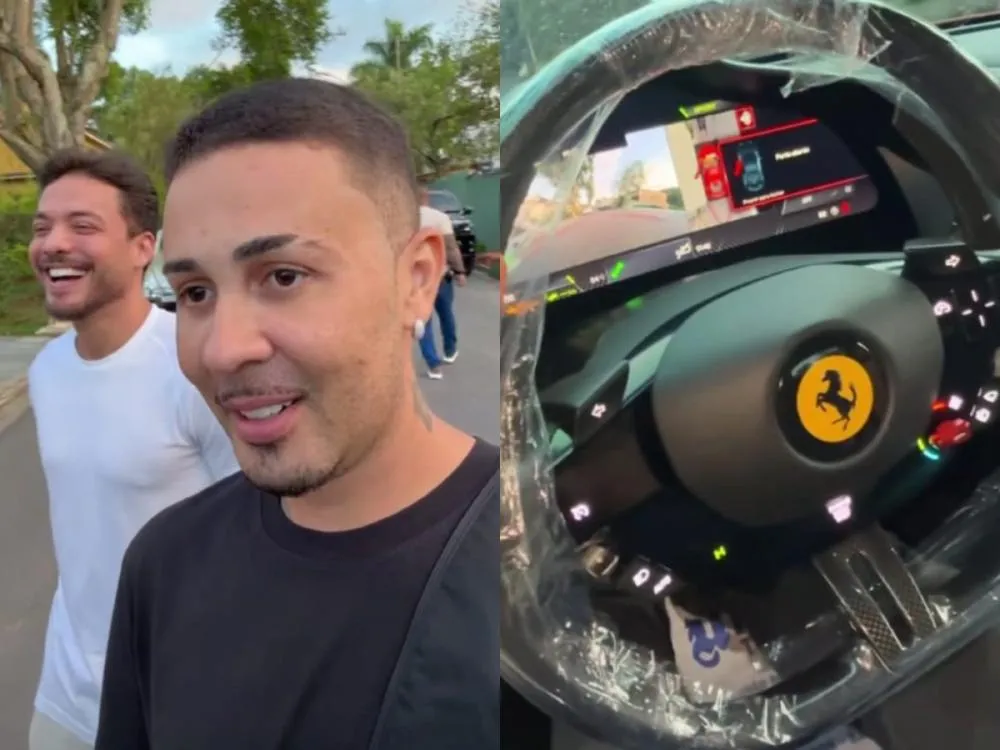 Carlinhos compra Ferrari e faz mistério sobre modelo: “Tem a ver com o próximo Rancho” Descubra tudo sobre a nova aquisição do influenciador, casado com Lucas Guimarães, que chegou ao seu condomínio de luxo em São Paulo. Veja!