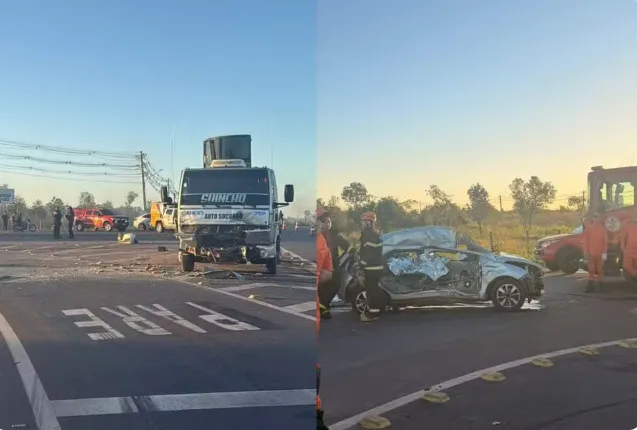 Motorista e duas crianças morrem após batida entre carro e caminhão na Estrada da Guia em Cuiabá