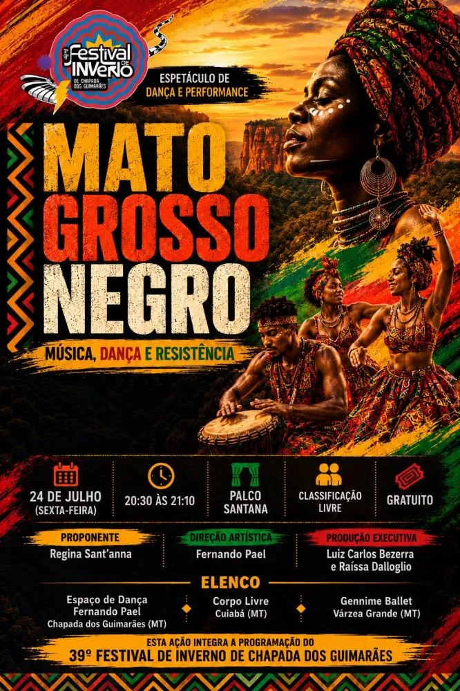 Espetáculo “Mato Grosso Negro” celebra a ancestralidade afro-brasileira no Festival de Inverno de Chapada dos Guimarães