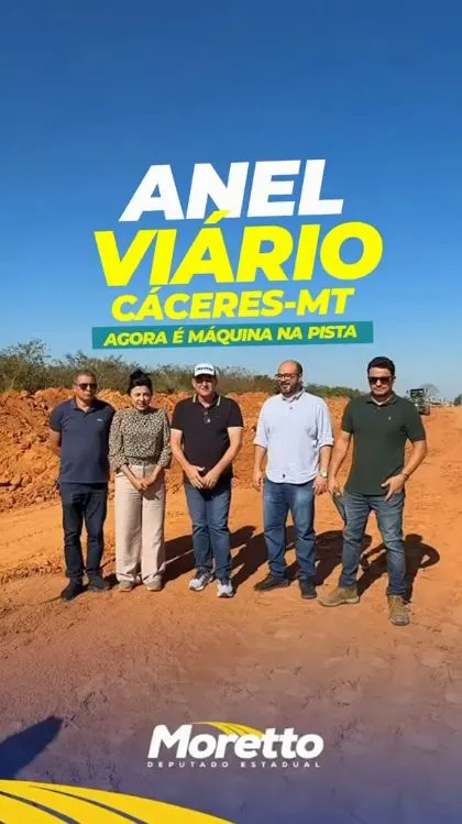 Meus amigos, estou aqui fiscalizando o canteiro de obras da tão sonhada ligação do Anel Viário em Cáceres, uma conquista real que vai tirar o trânsito pesado de dentro da cidade e melhorar a vida da nossa gente. Graças ao trabalho em conjunto com o governador Otaviano Pivetta, o ex-governador Mauro 