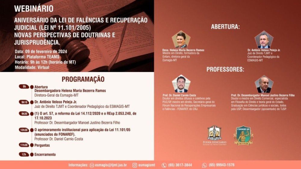 Webinário sobre Lei de Falências e Recuperação tem inscrições abertas