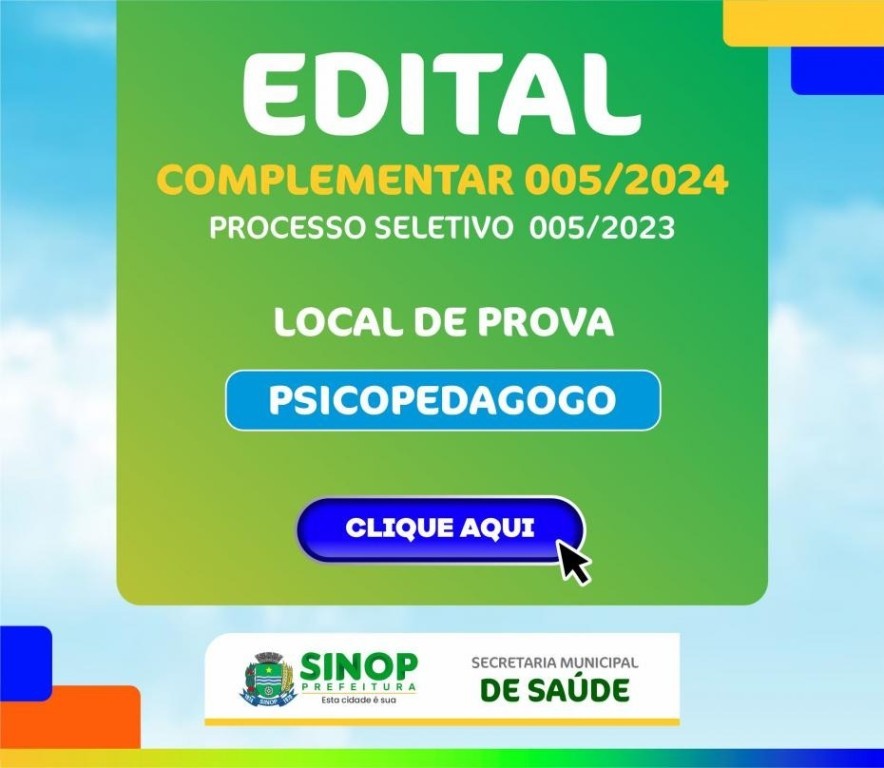 Seletivo: divulgado local de prova para o cargo de psicopedagogo