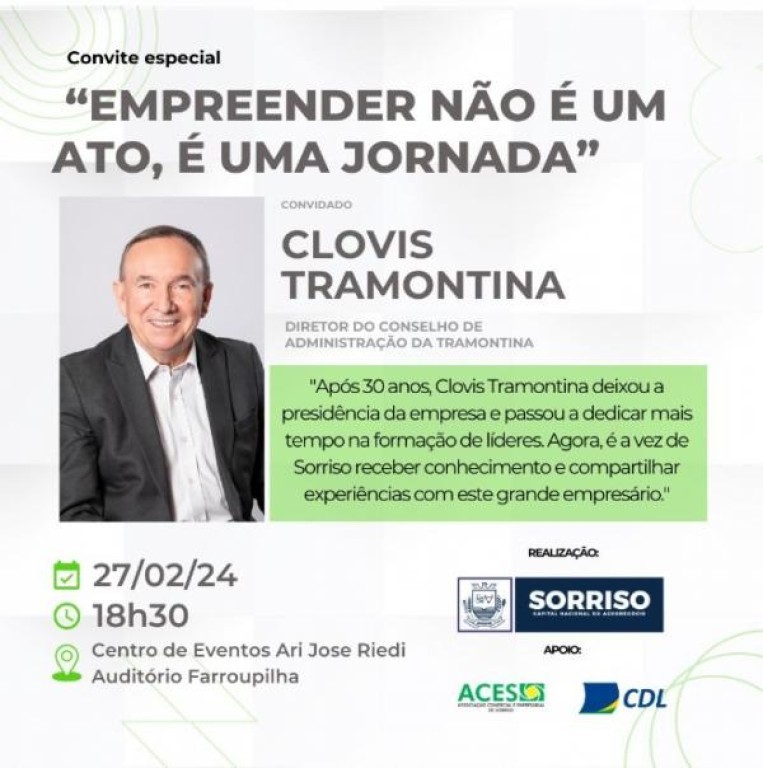 Abertas inscrições para palestra com Carlos Tramontina