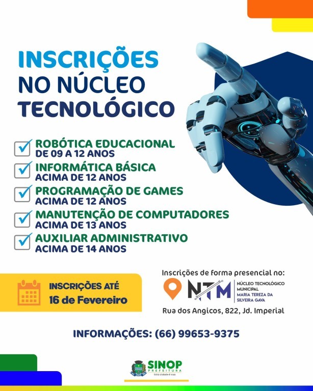 Inscrições para cursos do Núcleo Tecnológico Municipal terminam hoje (16)