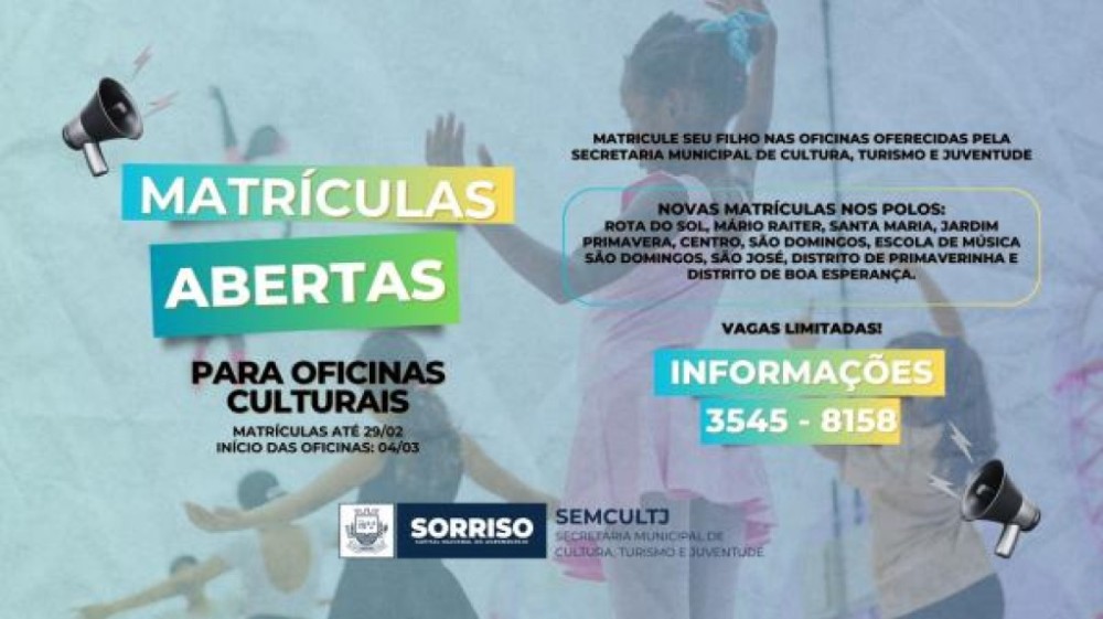 Matrículas para oficinas culturais da SEMCULTJ estão abertas