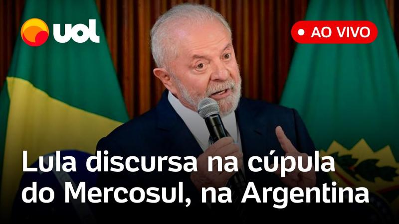 Lula fala ao vivo na cúpula do Mercosul, com Javier Milei, em Buenos Aires, na Argentina;